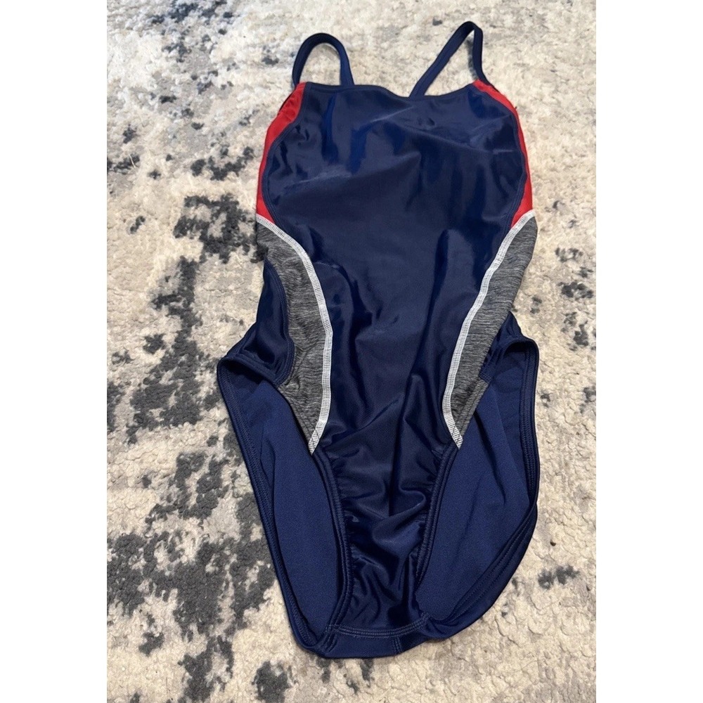 Speedo Womens Size 8/34 Navy w/red Trim Ultraback